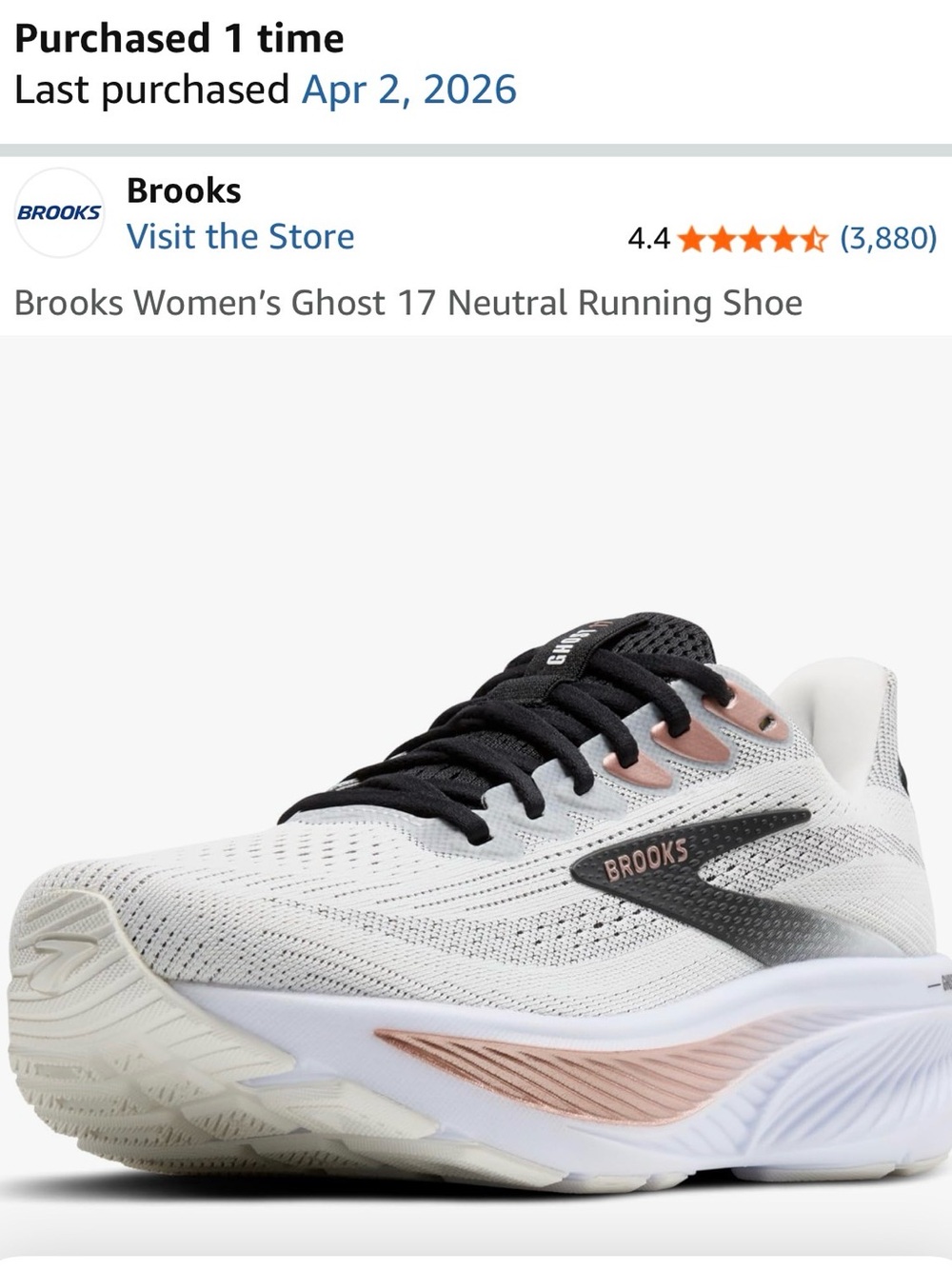 Brooks Women's Neutral Running Shoe in White, Black and Rose Gold